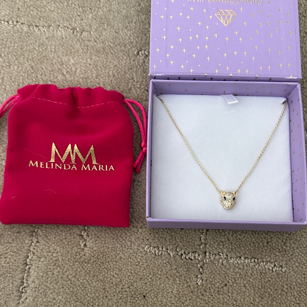 Melinda Maria Small Panther Gold Necklace New
